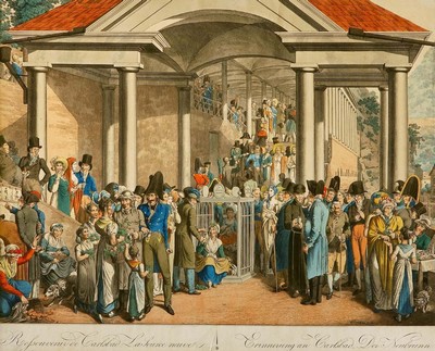 Georg Opitz - Lázeňská společnost u Nového pramene, kolorovaná mědirytina, kolem 1814