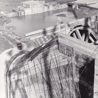 Vodní dílo na Střele u Žlutic - ve výstavbě 1965-1968 | jarní povodeň na stavbě hráze dne 20. března 1967