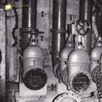 Vodní dílo na Střele u Žlutic - ve výstavbě 1965-1968 | technická část ve vtokovém objektu hráze na snímku ze dne 16. srpna 1968
