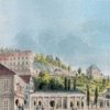 Karlovy Vary - kolonáda Nového pramene | kolonáda na kolorované rytině Georga Döblera  podle kresby L. Platzera kolem roku 1840