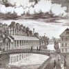 Karlovy Vary - kolonáda Nového pramene | kolonáda Nového pramene na ocelorytině kolem roku 1850