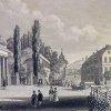Karlovy Vary - kolonáda Nového pramene | pavilon Mlýnského pramene na ocelorytině kolem roku 1850