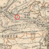 Lučiny - železný kříž | železný kříž při cestě z Lučin do Dubiny na výřezu mapy topografické sekce 3. vojenského mapování ze 30. let 20. století