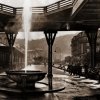 Karlovy Vary - Vřídelní kolonáda | provizorní dřevěný pavilon s vývěrem Vřídla po roce 1940
