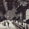 Karlovy Vary - litinová Vřídelní kolonáda | interiér promenádní haly na polygrafii z roku 1895