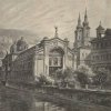 Karlovy Vary - litinová Vřídelní kolonáda | litinová Vřídelní kolonáda na kresbě z doby před rokem 1900