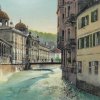 Karlovy Vary - litinová Vřídelní kolonáda | Vřídelní kolonáda na kolorované pohlednici z roku 1908