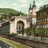 Karlovy Vary - litinová Vřídelní kolonáda | Vřídelní kolonáda na kolorované pohlednici z roku 1918