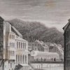 Karlovy Vary - empírová Vřídelní kolonáda | empírová Vřídelní kolonáda na rytině Johanna Poppela z konce 20. let 19. století