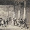 Karlovy Vary - empírová Vřídelní kolonáda | lázeňská společnost u Vřídla na ocelorytině z roku 1850