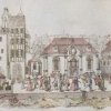 Karlovy Vary - Vřídlo | situace u Vřídla na kolorovaném leptu před rokem 1797