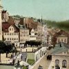 Karlovy Vary - Vřídelní lázně (Lázně II) | empírová budova Vřídelních lázní na historické kolorované pohlednici patrně z roku 1895