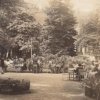 Karlovy Vary - Poštovní dvůr | zahradní restaurace na pohlednici z doby kolem roku 1940