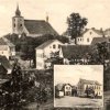 Kostelní Bříza - kostel sv. Petra a Pavla | kostel sv. Petra a Pavla na pohlednici vsi z 20. let 20. století