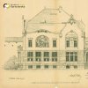 Cheb - Kreuzingerova lidová knihovna | nákres jižního průčelí budovy v detailním plánu od architekta Maxe Loose z Losinfeldu z února 1907
