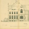 Cheb - Kreuzingerova lidová knihovna | nákres vstupního východního průčelí budovy v detailním plánu od architekta Maxe Loose z Losinfeldu z února 1907