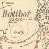 Ratiboř - Purschtenský kříž | Purschtenský kříž na rozcestí u Ratiboře při silnici na Žlutice na mapě topografické sekce ze 40. let 20. století