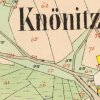 Knínice - tvrz | předpokládané tvrziště v místech dvora usedlosti čp. 1 (dnes čp 14) v západní části vsi na cícařském otisku mapy stabilního katastru vsi Knínice (Knönitz) z roku 1841