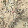 Mlýnce - pískovcový kříž | kříž u Mlýnců na mapě 3. vojenského františko-josefského mapování z let 1877-1880