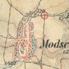 Močidlec - kamenný kříž | kamenný kříž u Močidlece na mapě 3. vojenského františsko-josefského mapování z let 1876-1878