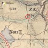 Pšov - Polní kříž | Polní kříž u Pšova na mapě 3. vojenského františko-josefského mapování z z roku 1879