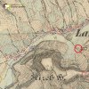 Dlouhá - železný kříž | železný kříž při cestě k farnímu kostelu sv. Bartoloměje na Kostelní Horce na mapě 3. vojenského františko-josefského mapování z roku 1878