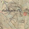 Číhaná - železný kříž | železný kříž na rozcestí cest do Javorné a Německého Chloumku na výřezu mapy 3. vojenského františko-josefského mapování z roku 1878