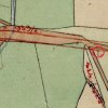 Albeřice - železný kříž | dokreslený kříž na reambulované mapě stabilního katastru vsi Albeřice z roku 1877