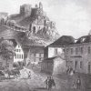 hrad Andělská Hora (Engelsburg) | hrad Andělská Hora na historické rytině z roku 1838