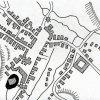 Doupov (Duppau), Josefovské vojenské mapování 1764-1767 | Výřez z mapy josefínského vojenského mapování z let 1764-1767 - při jihozápadním okraji města je položen zámek ve vodním opevnění, poblíž se rozkládá dvůr a kostel