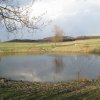 Stružná - tvrz | zachovaný rybník tvořící dříve opevnění tvrze - duben 2013