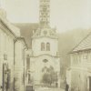 Žlutice - kostel sv. Petra a Pavla | oprava lucerny severozápadní věže kostela na fotografii Aloise G. Frische z roku 1910