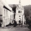 Žlutice - kostel sv. Petra a Pavla | severozápadní zvonová věž kostela od severu na počátku 60. let 20. století
