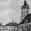 Horní Blatná - kostel sv. Vavřince | kostel s radnicí na kresbě z doby před rokem 1945