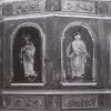 Luka - kaple sv. Anny | malby evangelistů na ochozu kazatelny hřbitovní kaple na snímku z počátku 90. let 20. století