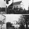 Žďár (Saar) | kostel, škola a zámek ve Žďár na historické pohlednici z doby před rokem 1945