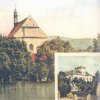 Žďár (Hradiště) - kostel Narození Panny Marie | kostel na pohlednici ze 30. let 20. století, ve výřezu zámek