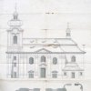 Skoky - kostel Navštívení Panny Marie | návrh novostavby kostela ve Skocích - původní kolorovaný stavební plán z roku 1736 od stavitele Johanna Schmieda