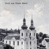 Skoky - kostel Navštívení Panny Marie | poutní kostel Navštívení Panny Marie na pohlednici z doby kolem roku 1935
