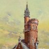 Karlovy Vary - Goethova vyhlídka | rozhledna na akvarelu z počátku 20. století