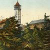 Jáchymov - rozhledna na Klínovci | objekty na Klínovci na kolorované pohlednici z roku 1908