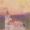 Potůčky - kostel Navštívení Panny Marie | kostel na kresbě z počátku 20. století