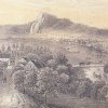 Šemnická skála - Dubina | ves Dubina se Šemnickou skálou v pozadí v roce 1860