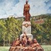Karlovy Vary - pomník Františka Josefa I. | pomník císaře Františka Josefa I. v Karlových Varech na kresbě z doby před rokem 1918