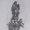 Drahovice - socha sv. Jana Nepomuckého | socha sv. Jana Nepomuckého na perokresbě H. Grumbacha z doby před rokem 1929