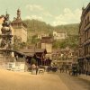Karlovy Vary - sloup se sousoším Nejsvětější Trojice | sloup se sousoším Nejsvětější Trojice koncem 19. století