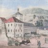 Karlovy Vary - sloup se sousoším Nejsvětější Trojice | morový sloup na kresbě Leopolda Platzera z roku 1840
