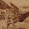 Karlovy Vary - sloup se sousoším Nejsvětější Trojice | morový sloup na historické fotografii z doby kolem roku 1870
