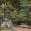 Karlovy Vary - lesní pobožnost | lesní pobožnost na kolorované pohlednici z 20. let 20. století