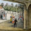 Karlovy Vary - pavilon Tereziina pramene | pavilon Tereziina pramene na kolorované rytině Karla Heinricha Beichlinga podle Arrigoniho patrně z roku 1835